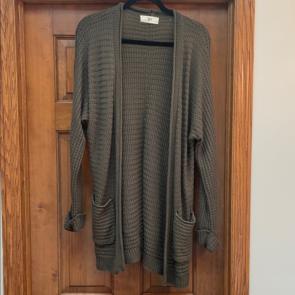PLEIONE olive green knit open cardigan
